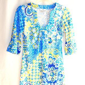 Jude Connally Blue, Yellow, and White Knit Dress